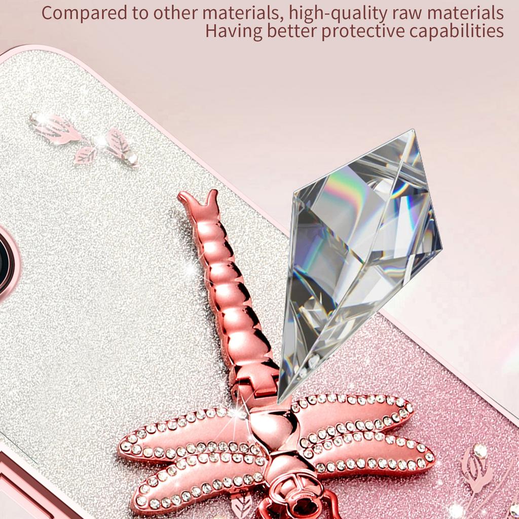 KADEM For iPhone 14 Case Dragonfly Kickstand TPU Flowers Glitter Phone Cover