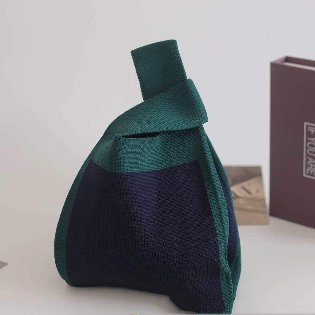 Women's Knot Wrist Bag Handmade Knitted Bag Portable Mini Striped Tote Bucket Phone Bags Large Capacity Autumn Winter Handbags