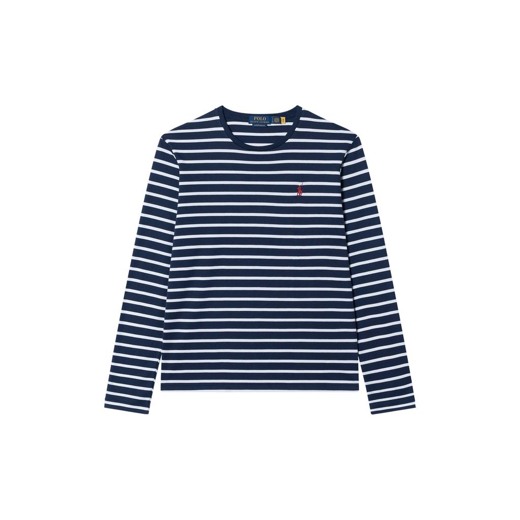 Polo Ralph Lauren Logo Embroidered Striped Crew Neck Casual Long Sleeve T-Shirt Men Tops Blue 710883732-001