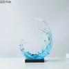 Blaue Meereswellen Statue Schreibtischdekoration Ornamente Kreative Transparente Meereswelle Skulptur Harzhandwerk Raumästhetik Dekor