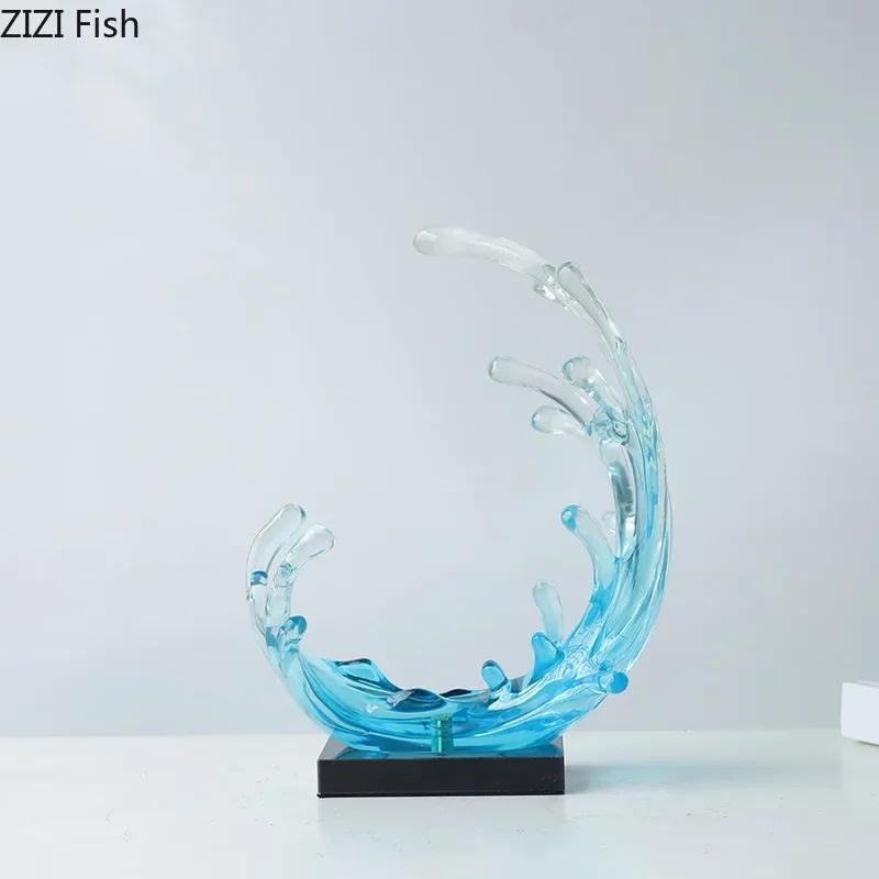 Blaue Meereswellen Statue Schreibtischdekoration Ornamente Kreative Transparente Meereswelle Skulptur Harzhandwerk Raumästhetik Dekor