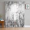 Black White Branches Sheer Curtains for Bedroom Living Room Decoration Window Curtain for Kitchen Tulle Voile Organza Drapes