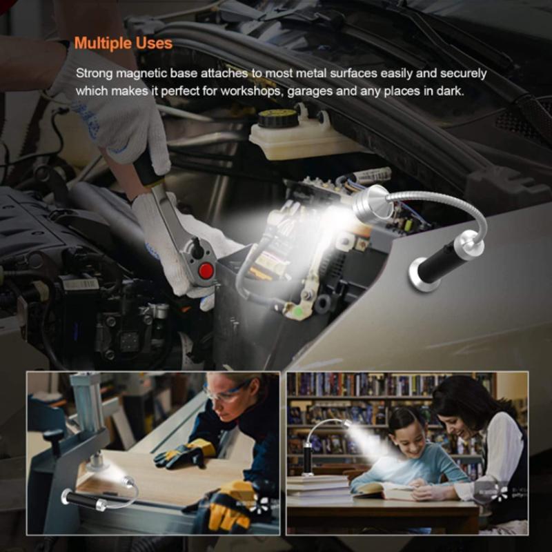 LED Flashlight with Magnet Work Light Bendable Auto Repair Emergency Lighting Hose Grill Lights