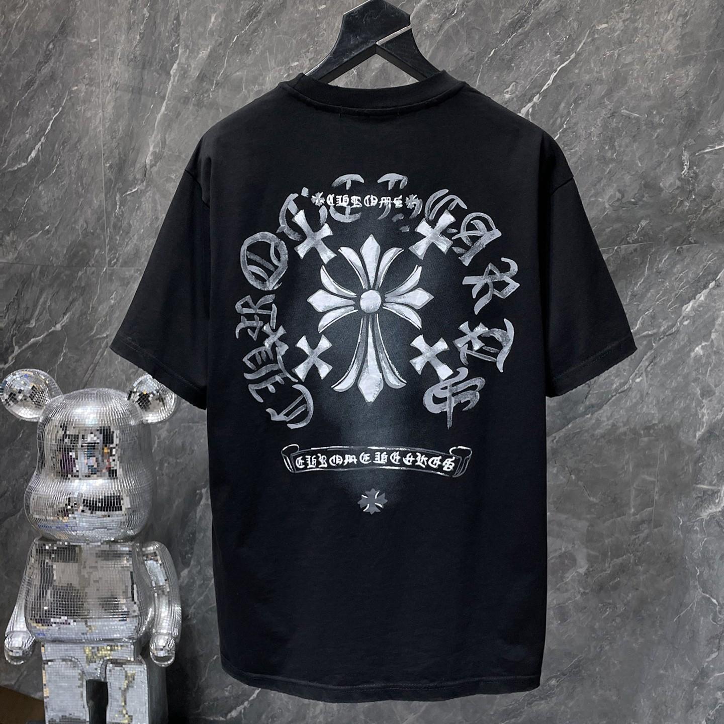 

GZ-8931 CHROME HEARTS 2025 Summer New High Quality Cotton Round Neck Loose Large Size Men s and Women s T-shirt Couple T-shirt M чорний