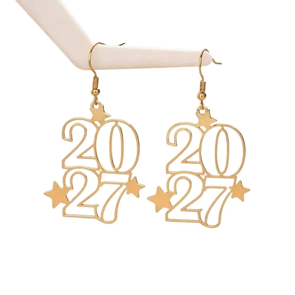 Hollowed-out Fashion 2027 Digital Earrings Elegant Stud Earrings New Year Party
