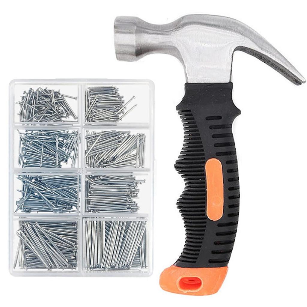 Picture Hanging Kit 600 Pieces Hardware NailClaw Hammer  Hammer with Anti-Slip Handle Common Nails Wood Nails