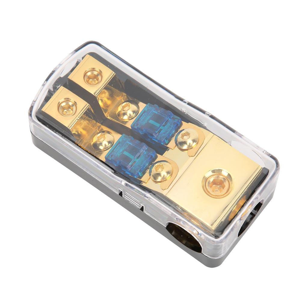 60A Power Distribution Block 1 In 2 Way Out Car Audio Splitter Copper Ground Fuse Holder