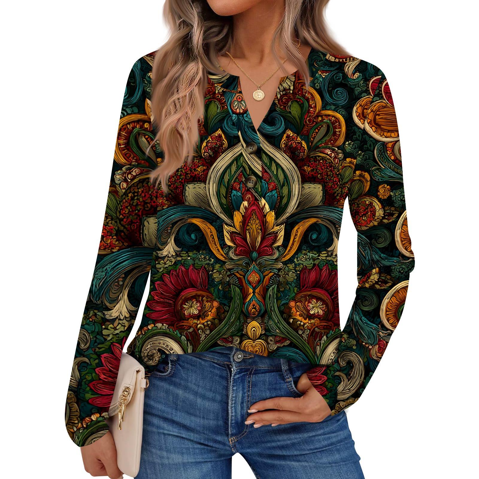 

Женские рубашки с длинным рукавом с принтом Элегантные повседневные топы Модные рубашки Топы L