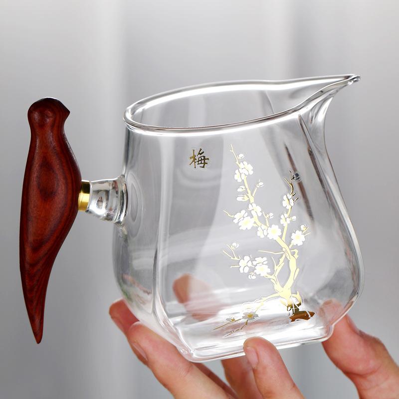 Tepelně odolná skleněná konvice Gongdao s tlustou dřevěnou rukojetí, nálevník, konvice na čaj v šálku, sítko na čaj, integrovaná sada, bar na konvici