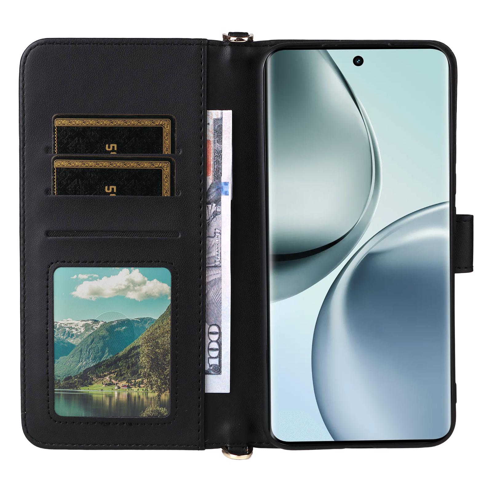 

For Realme 14 Pro 5G Wallet Case with Shoulder/Wrist Strap Leather Phone Cover Stand Brown