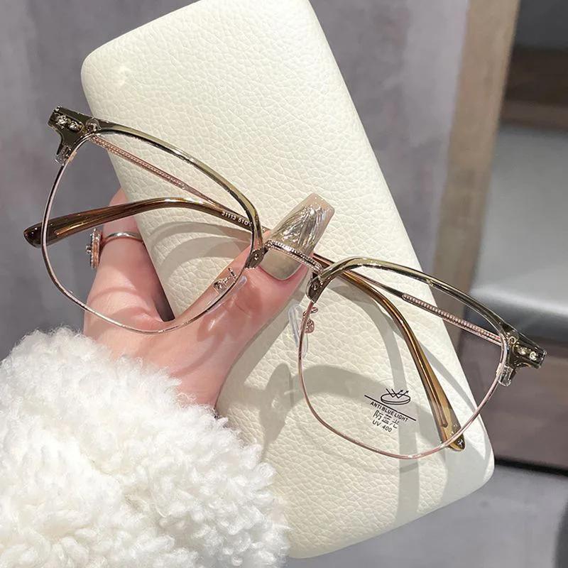 Anti-Blue Light Glasses Men Fashion Rectangle Semi Rimless Eyewear For Women Office Computer Goggle