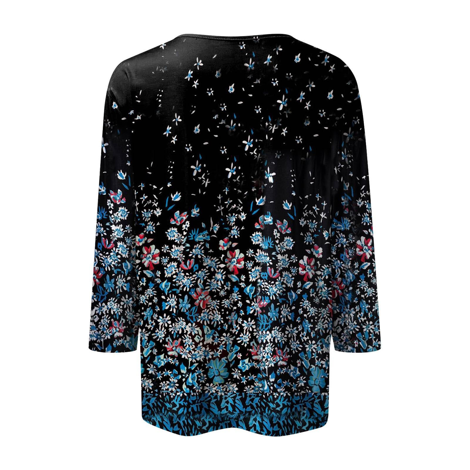 Женская футболка с цветочным принтом и рукавом три четверти — фото 4