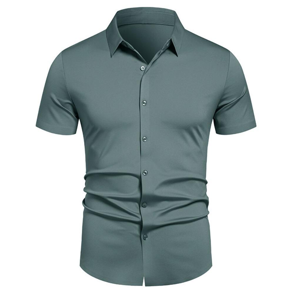 Men's Casual Short-sleeved Shirt - Solid Color, Simple and Stylish, Fitted Collar Shirt, Men's Top Garment
