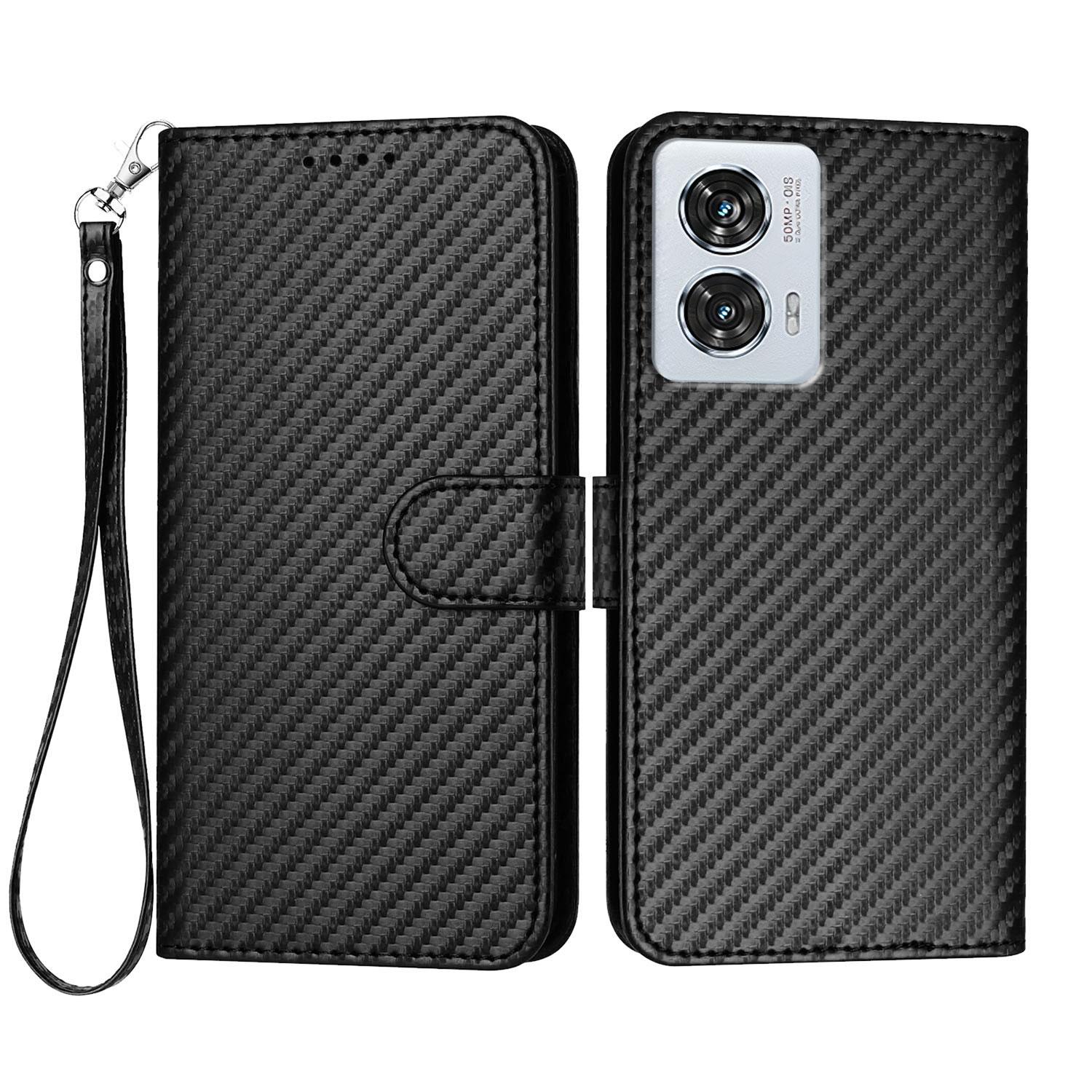 

Чохол-гаманець для Motorola Moto G85 5G/Motorola Edge 50 Fusion 5G з ремінцем та текстурованою шкірою з вуглецевого волокна Black