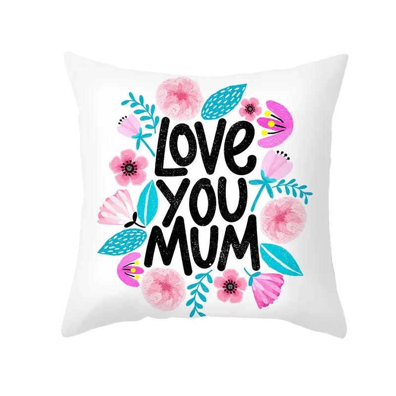 Gift for Mom Happy Mothers' Day Festive Decor Cushion Cover Heart Letters Printed Pillow Cover Seat Car Bedside Decor Pillowcase