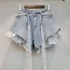 Blue Jean Shorts Women Denim Shorts Patchwork Ruffle Y2k with Belt Jeans Korean Girl Shorts Summer Streetwear 2026