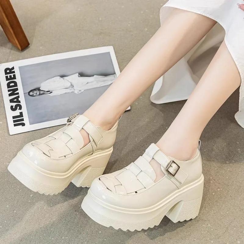 10 см синтетический лакированный подлинный летний танкетки платформы Mujer Comfy 2024 — фото 4