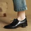Fashion New Spring/autumn Genuine Leather Women Shoes Round Toe Shoes for Women Fashion Brogue Designs Lace Loafers Low Heel Women Pumps