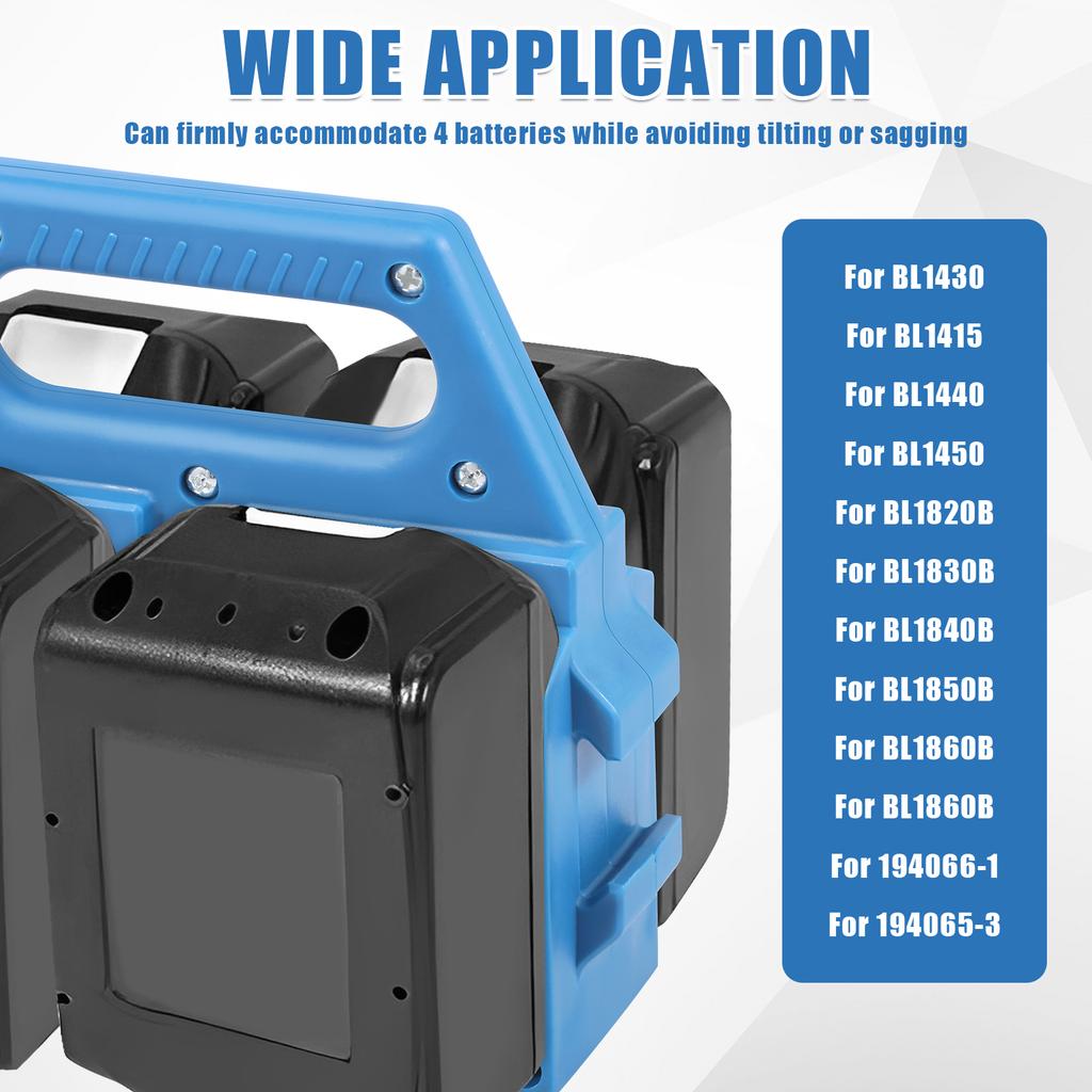 4-Slot Battery Holder for Makita 18V&14.4V Portable and Rugged Battery Storage Case Handle Equipped for Electrician Carpenter
