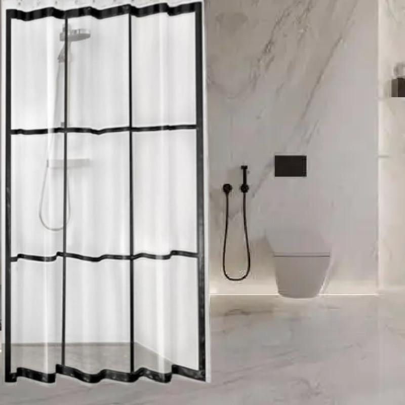 Pattern Transparent Checkered Bathroom Shower Curtain Waterproof Partition Tool