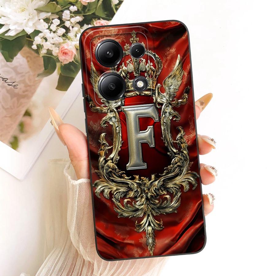 For Xiaomi Redmi Note 13 Pro 4G Case for Note13 Cover Initial Letter Crown Soft Silicone for Redmi Note 13Pro 5G Phone Capa