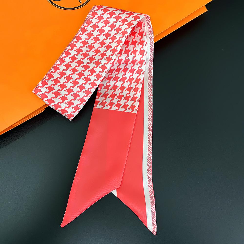 Korean Retro Houndstooth Silk Scarf: Women's Flowy Long Strip, College Style Hair & Bag Accessory