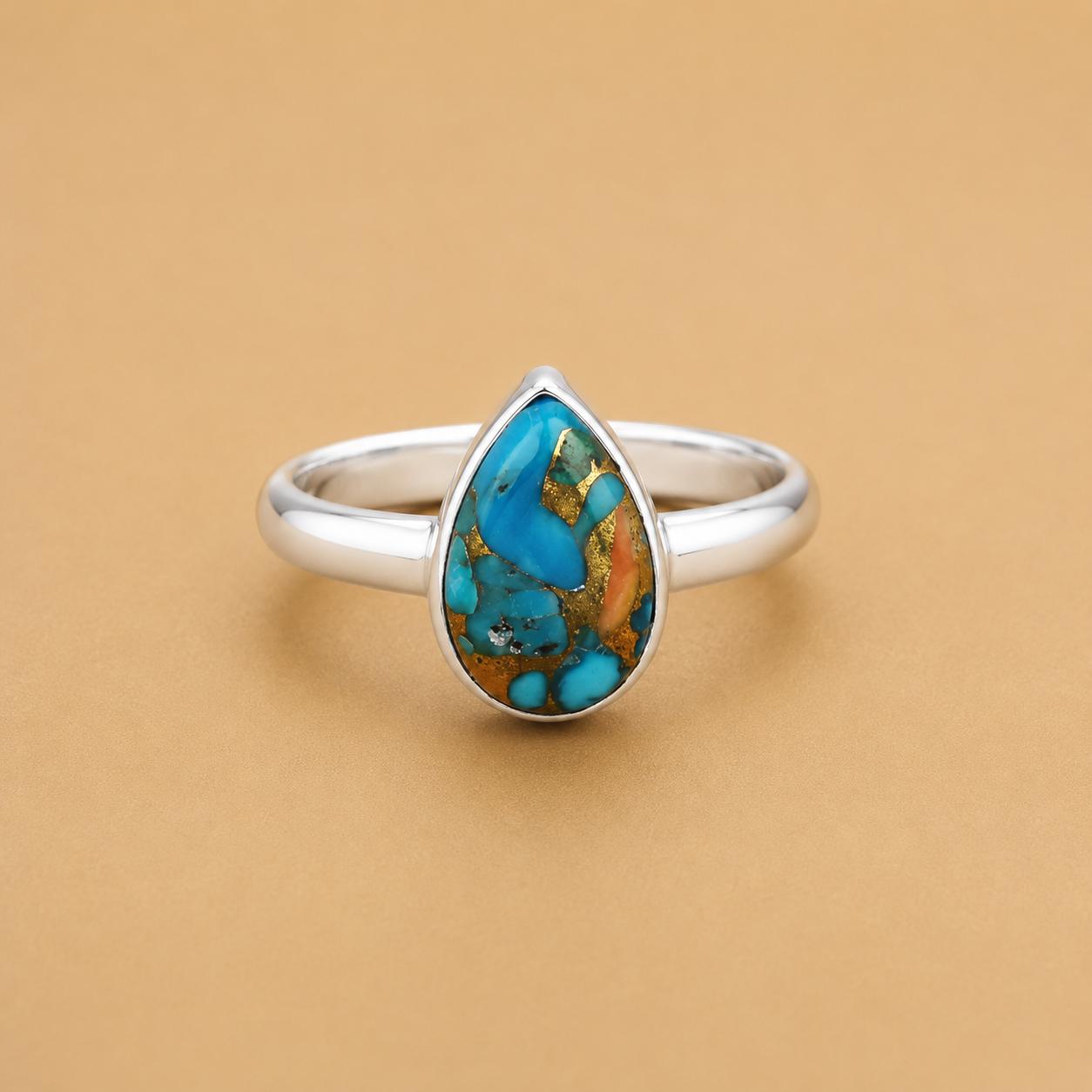 925 Sterling Silver Turquoise Ring, Pear Shape Blue Stone Ring, Minimalist Boho Ring, Handmade Gemstone Jewelry 4 серебряный