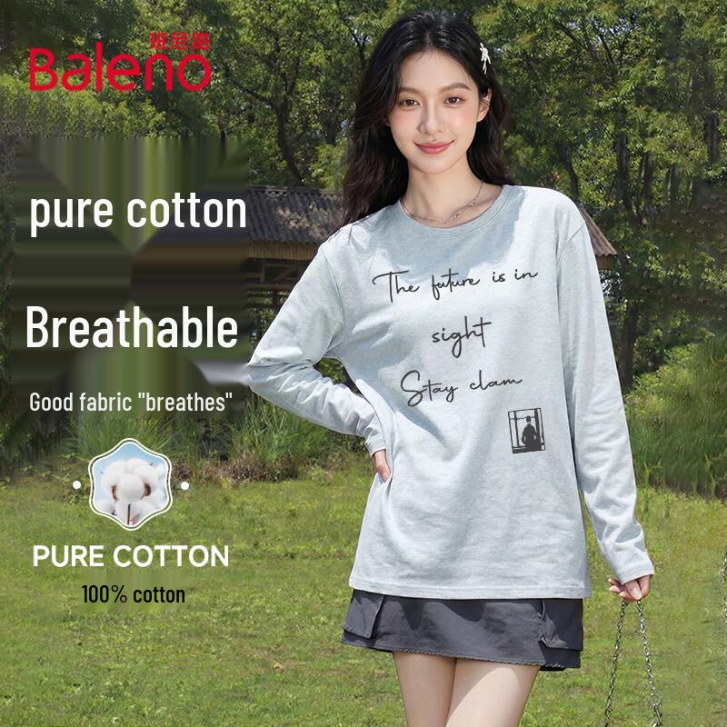 Baleno Women's 200g Pure Cotton Letter Print Long Sleeve T-Shirt