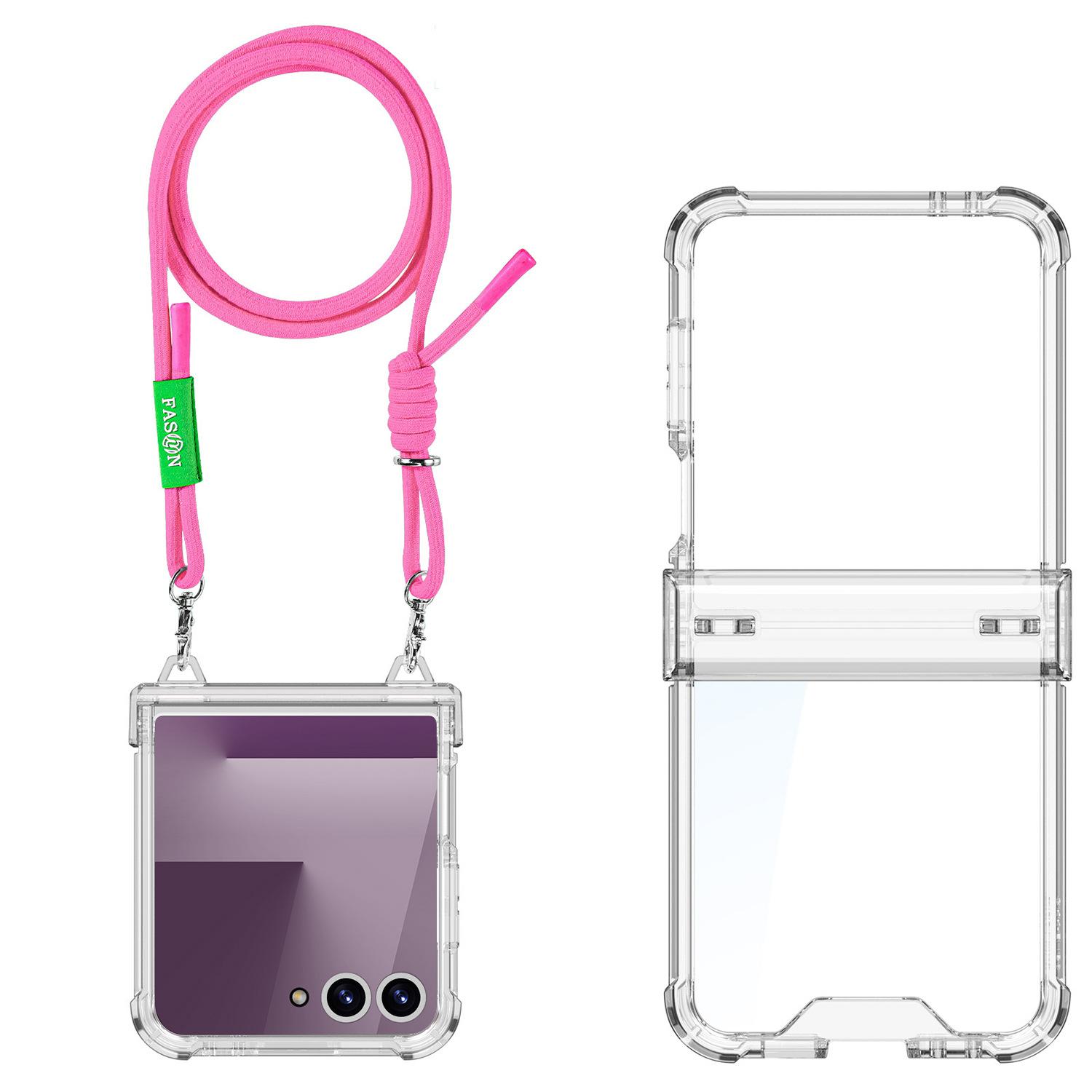 

Samsung Z Flip7 Mobile Phone Case Airbag Shaft Full Packed Shoulder Strap Flip7 Tpu Transparent Case SM-Flip7