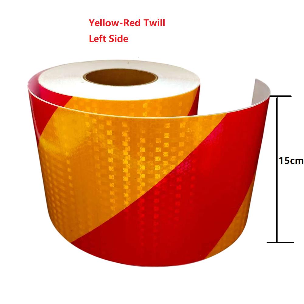 Customized Yellow-Red 15cm*3M Reflective Tapes Left Or Right Twill Warning Safety Stickers Night Reflector Self-Adhesive For Car