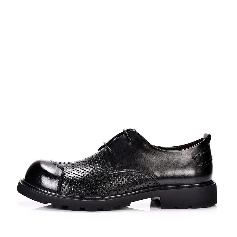 Big Head Shoes Men'S Hollow Leather Shoes Trendy Versatile Thick-Soled Business Shoes Breathable Round Head Punched Hole Shoes Sandals Men