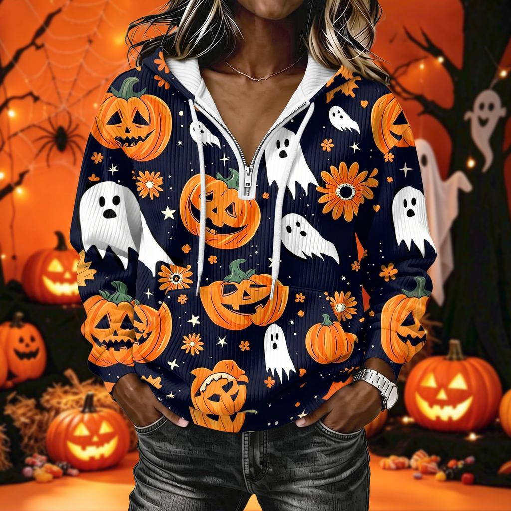Women's Halloween Print Pullover Hoodie Long Sleeve with