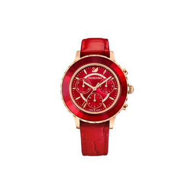 Octea Lux Chrono Hodinky Křemenný strojek Kožený řemínek Červený ciferník Vodotěsné do 50 m Dámské hodinky 5646975