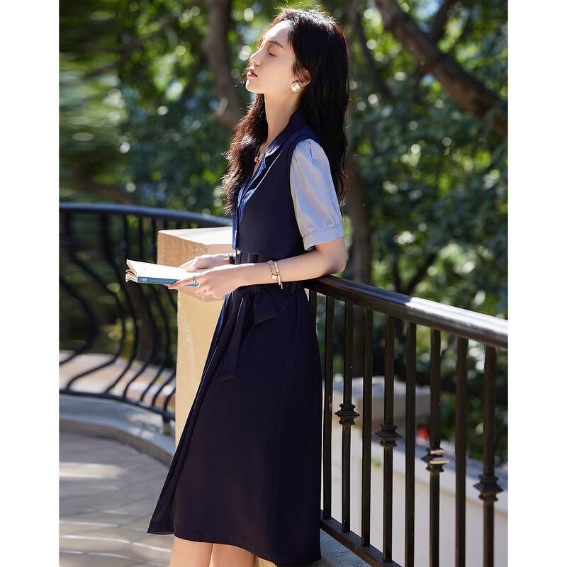 Demana Summer Color Block Tie-Waist Midi Dress