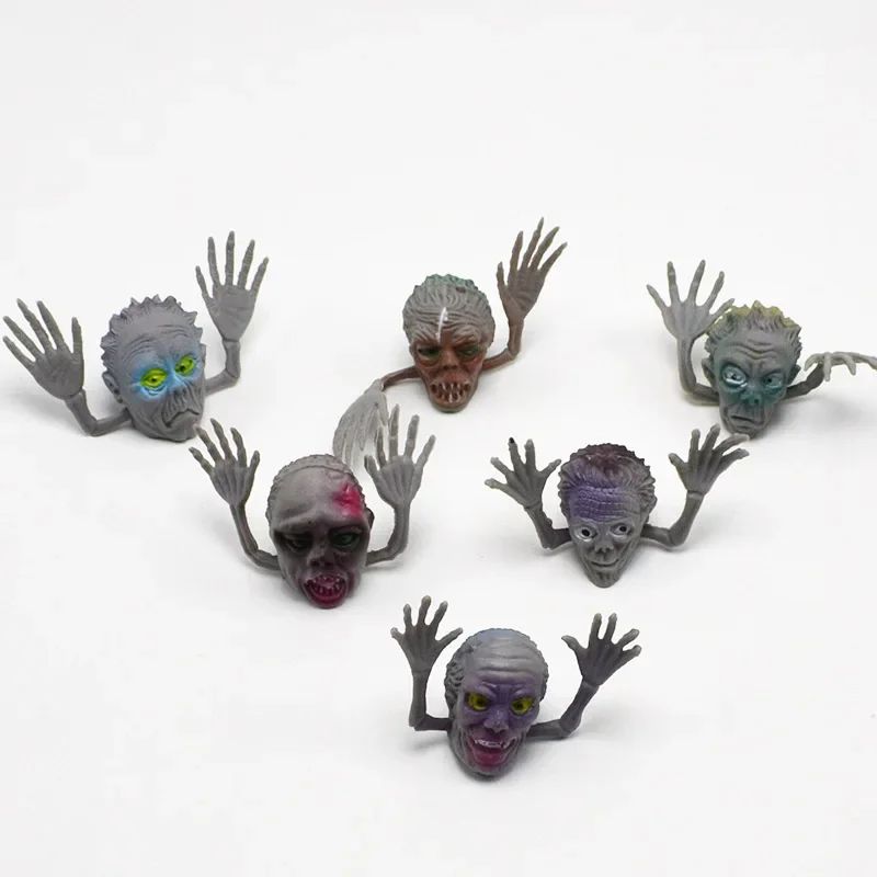 12Pcs Gray Ghost Head Finger Set Prank Zombie Puppet Mini Finger Toy Halloween Interactive Party Children's Gift Funny