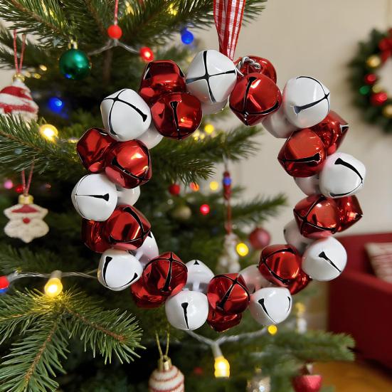 Festive Door And Window Ornament Christmas Tree Bell Pendant with Lanyard, Ring Hanging Decoration for Holiday Home Decor, Metal Multicolored