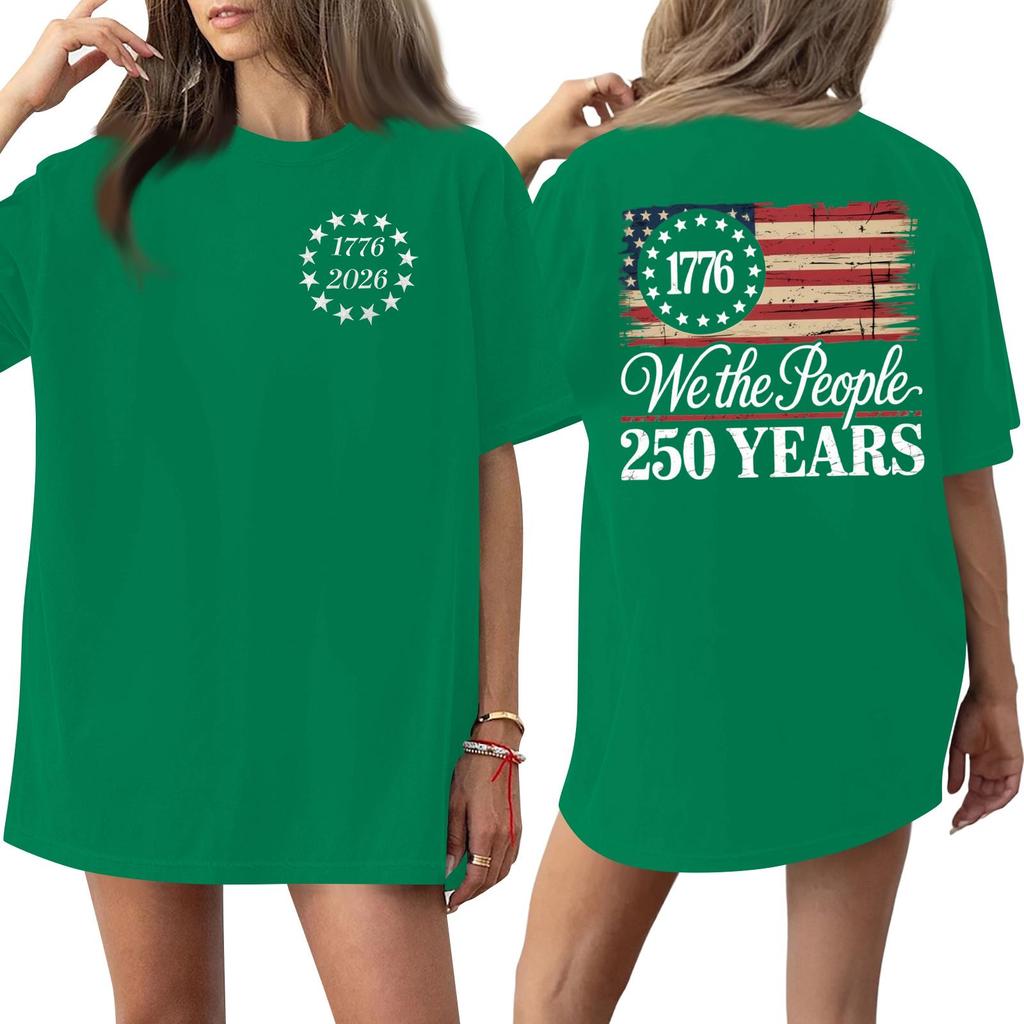 Women's Casual Crew Neck Short Sleeve T-Shirt Loose Fit Graphic Print 250th Anniversary Commemorative Top