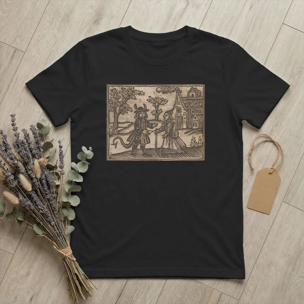 Unisex 18th Century European Woodcut Prints T Shirts Devil in Disguise Cotton Tops Funny Short Sleeve Round Neck Tees Gift TShirts