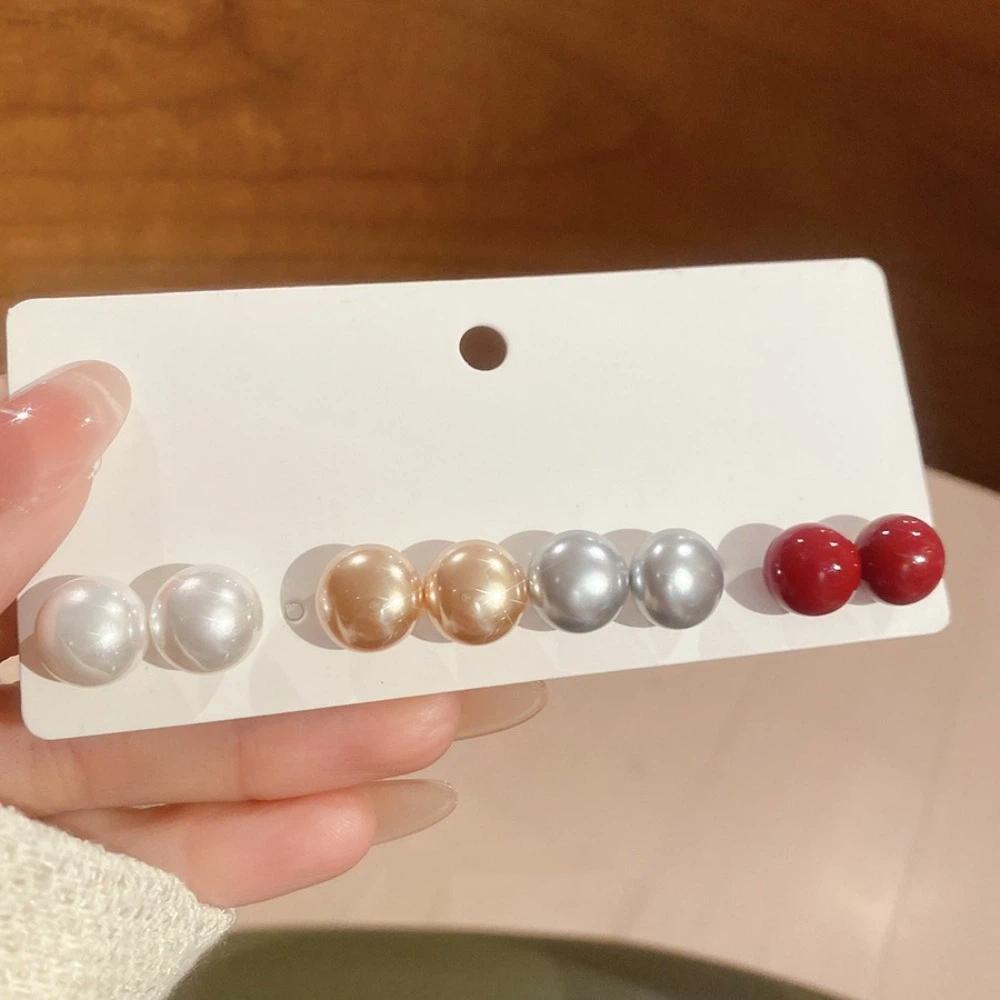 3/6pair Lightweight Imitation Pearl Earrings Champagne Pearl Ear Jewelry Ladies Fashion
