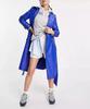 Handgefertigt Lang Party Stilvoll Damen Blau Trenchcoat Leder Echtes Lammfell