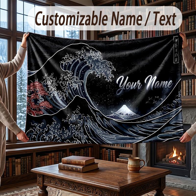 Octopus Sea Life Theme Throw Blanket Custom Name Text Personalized Blanket Soft Cozy Blanket for Home Sofa Bed