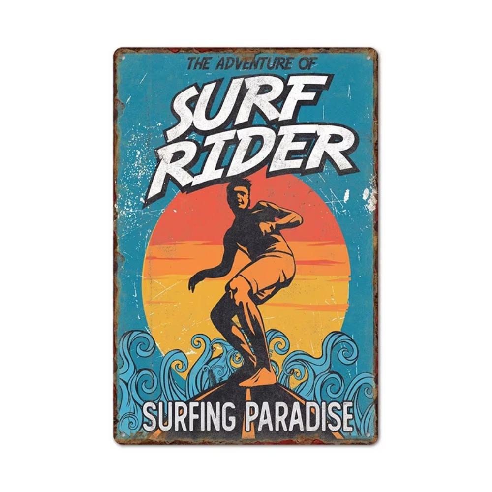 Vintage Tin Art of Summer Surfboards: Ideal for American Bar Backdrops and Home Decor Wall Murals