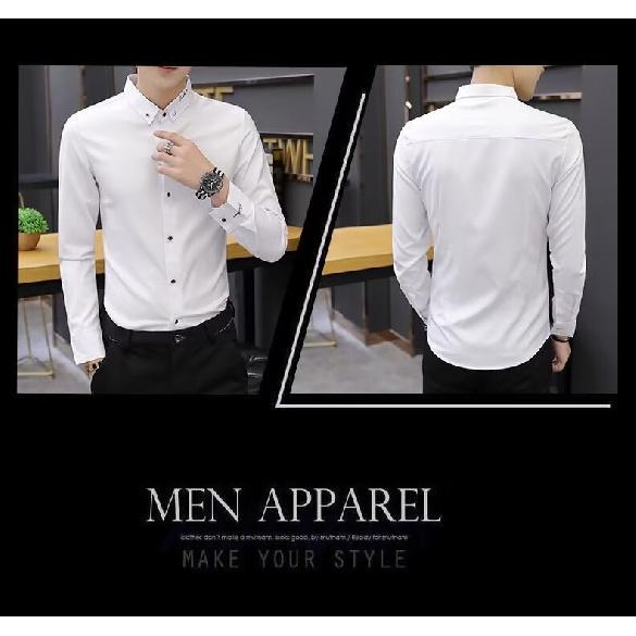 Men'S Slim Fit Long Sleeved Shirt, Personalized, No Iron, Casual, Big Neck, High Neck, Solid Color, Versatile Shirt, 2024 Spring And Autumn
