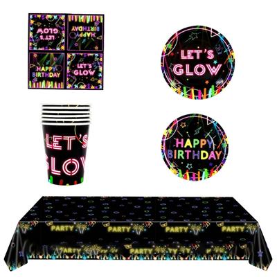 Paper Plates/Cups/Napkin/Tablecloth Disposable Neons Party Set for Exciting and Colorful Gatherings Home Dinnerware