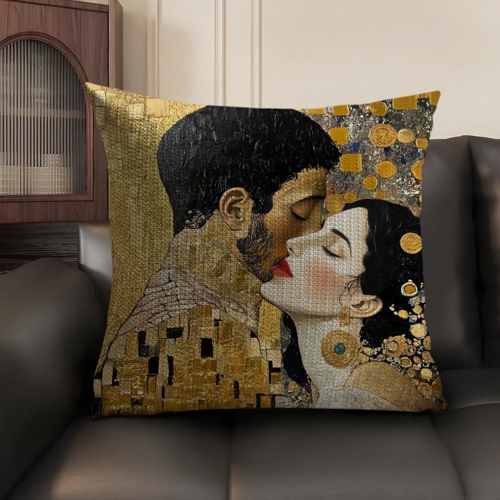 GGustav Klimt Oil art Cushion Cover Natural Linen Organic Fabric DoubleSided Printing Sofa Home Decor Gift Pillow Case