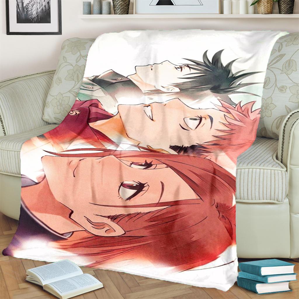 Warm Flannel Blanket Jujutsu Kaisen Pattern for Bedrooms, Sofas, Beds, Chairs, Picnics, Travel