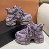 Fashion Winter Women Chunky Warm Fur Sneakers 8CM High Platform Sports Dad Shoes Woman Bling Leather Casual Snow Shoes Zapatillas Mujer