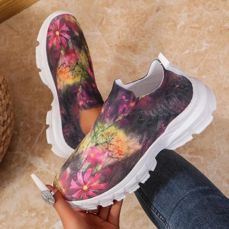 2025 Ladies Shoes Slip-on Women's Vulcanize Shoes Printing Casual Plus Size Light  Comfortable Breathable Sneakers