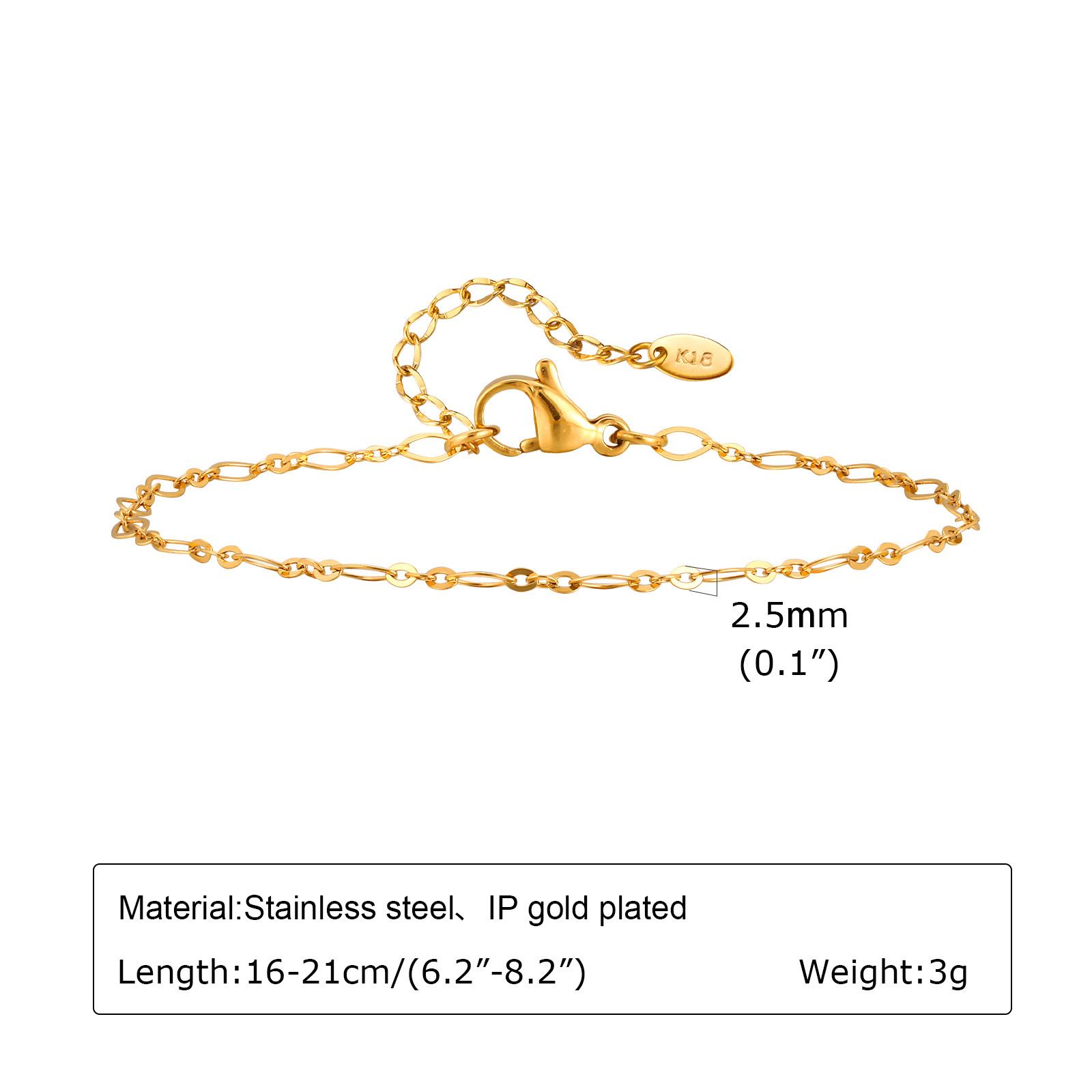 

Stainless Steel Chain Bracelet Necklace Set Jewelry, 2.5mm Flat Oval Link Adjustable, Minimalist Stackable Gift
