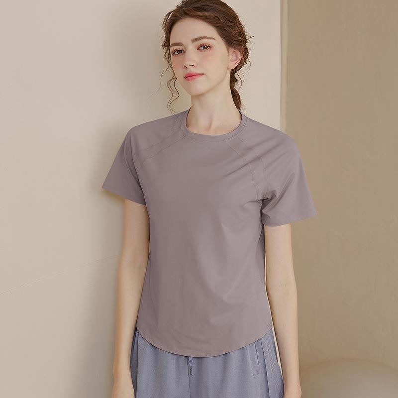 

Женская спортивная футболка с коротким рукавом, быстросохнущая, свободного кроя - Дышащая летняя футболка для йоги и бега L лиловый/фиолетовый